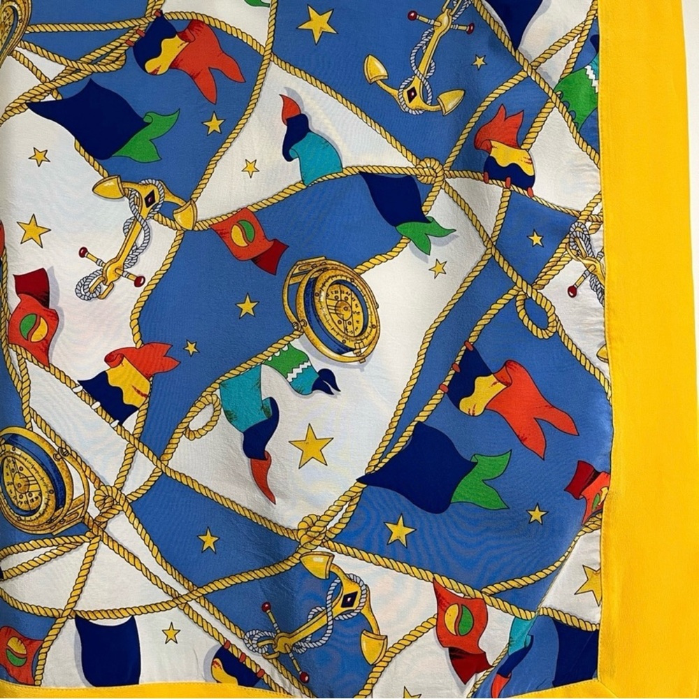 1980s Bob Mackie Wearable Art Nautical 100% Silk Scarf 60"x36" - Picture 2 of 7